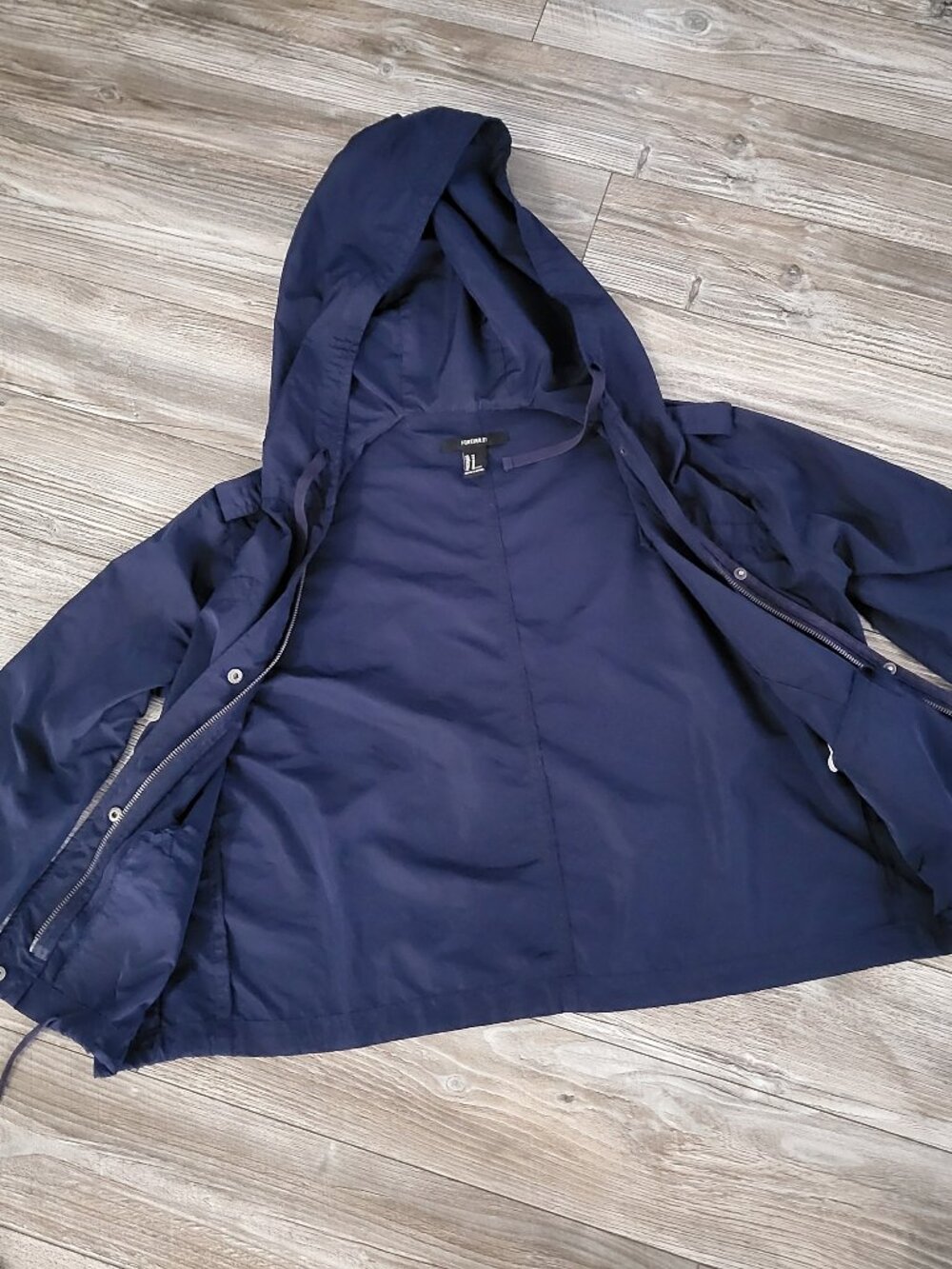 Hooded Windbreaker Jacket Lightweight Forever 21 Navy Blue Size M - Picture 4 of 11